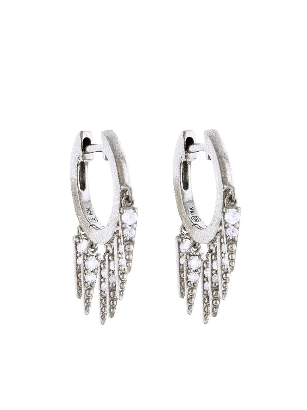 hammered gold signet ring Large Pavé Fringe White Gold Huggie Hoop Earrings