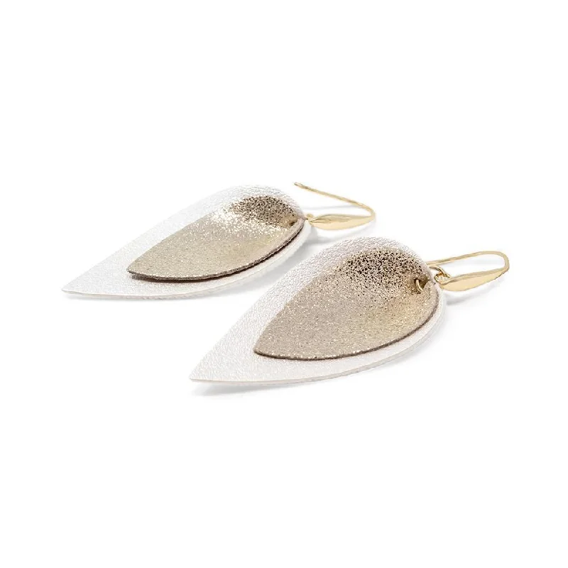 Leaf Leather Earrings Gold/Ivory