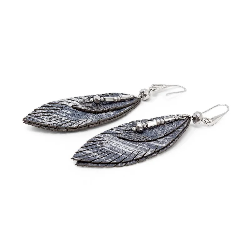 Leaf Suede Earrings with Glass Bead Grey