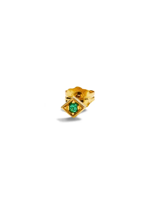 gold daisy stud earrings Lone Burst Emerald Yellow Gold Single Stud