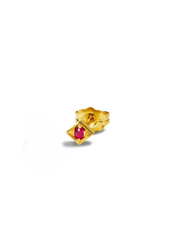 chunky gemstone cuff bracelet Lone Burst Ruby Yellow Gold Single Stud