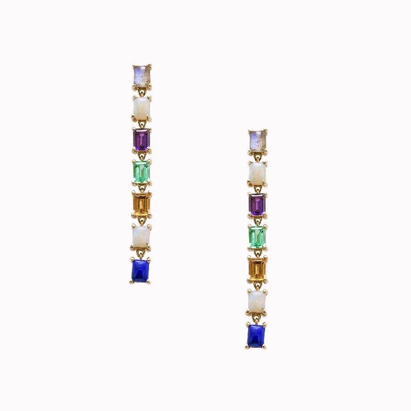 "Love You" Baguette Gemstone Drop Earrings - 7 Stones