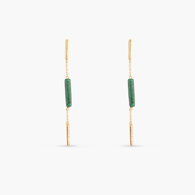 personalized bar necklace silver Malachite Bar Charm Silver Drop Earrings