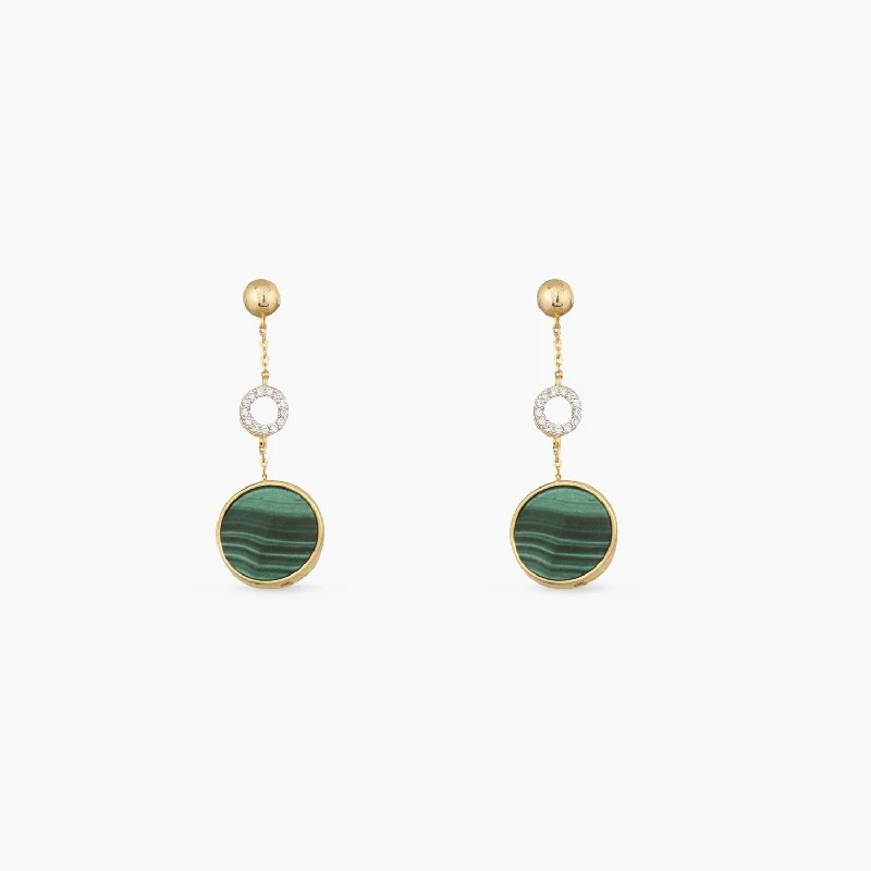 sterling silver braided ring Malachite Round Charm Silver Drop Earrings
