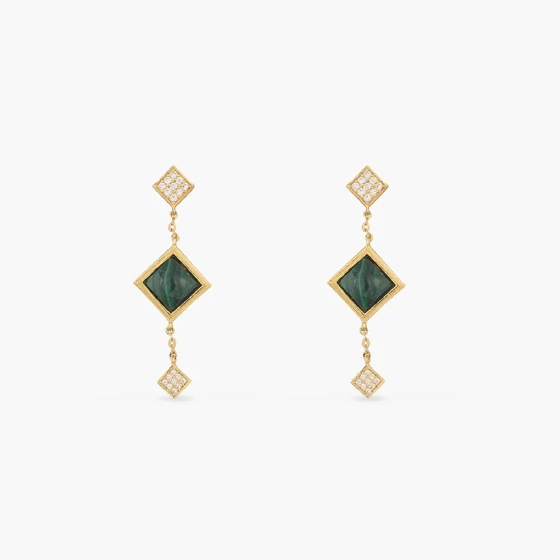 luxury emerald ring platinum Malachite Square Charm Silver Drop Earrings