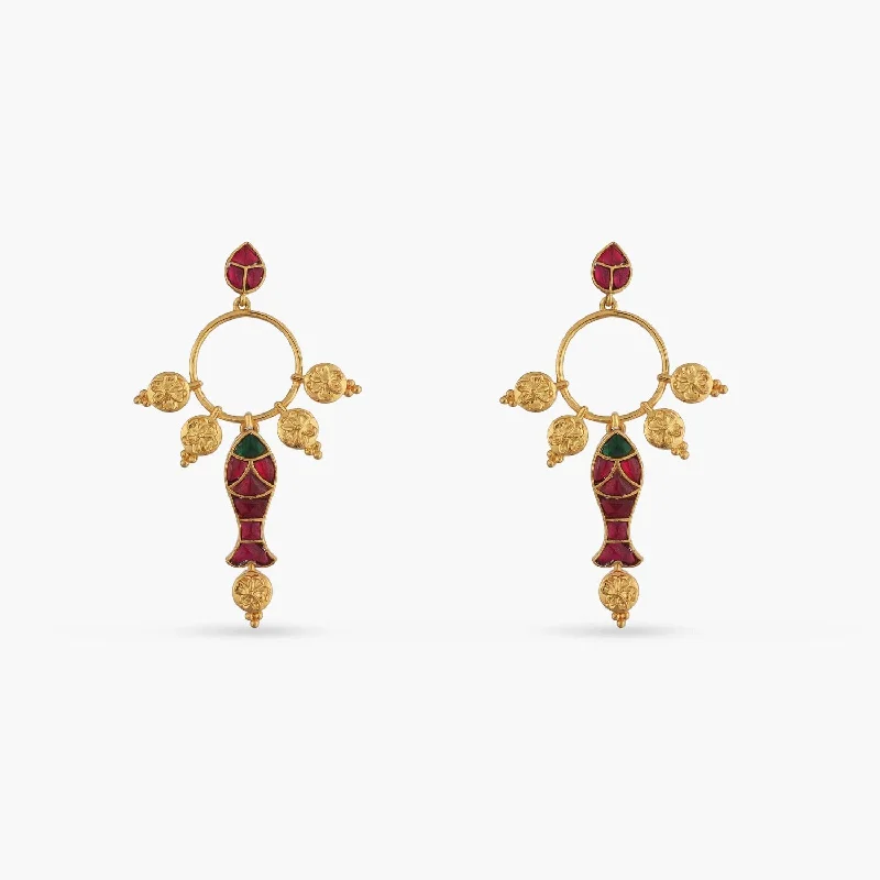 yellow sapphire engagement ring Matsya Charm Silver Dangle Earrings