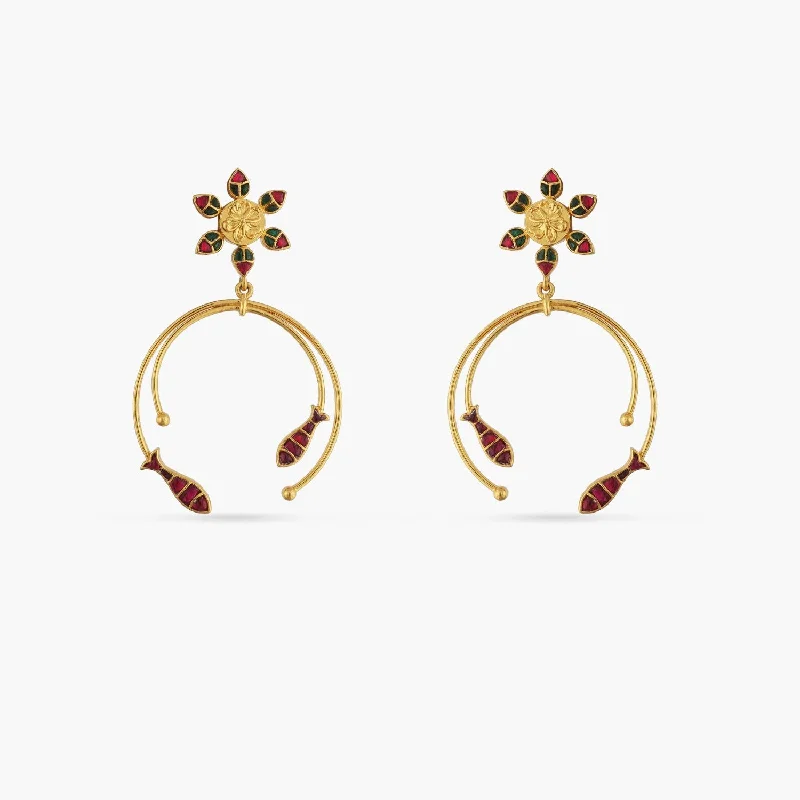 braided wedding ring men Matsya Floral Dangle Silver Earrings