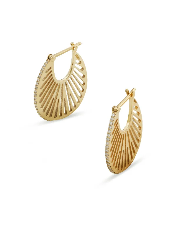 minimalist clover charm bracelet Medium Flat Ray Diamond Yellow Gold Hoop Earrings