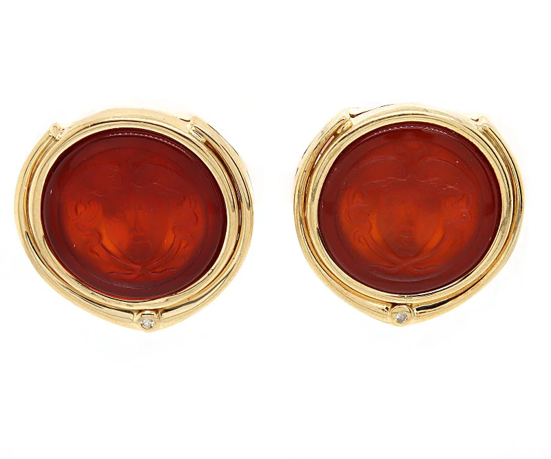 Medusa Carnelian and 0.02ctw Diamond Circle Earrings in 18K