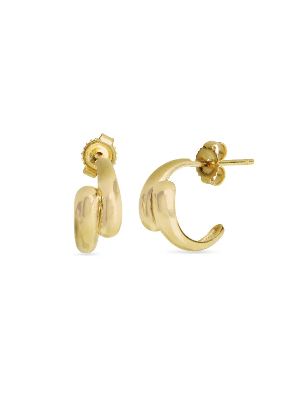 handmade lava stone bracelet Mini Double Dome Yellow Gold Hoop Earrings
