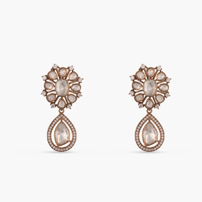 moonstone engagement ring boho Moissanite Floral Silver Drop Earrings