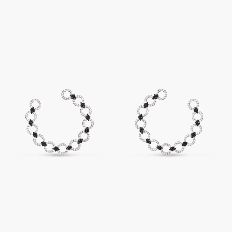 sapphire engagement ring halo Monochrome Play Front-Back CZ Silver Hoop Earrings