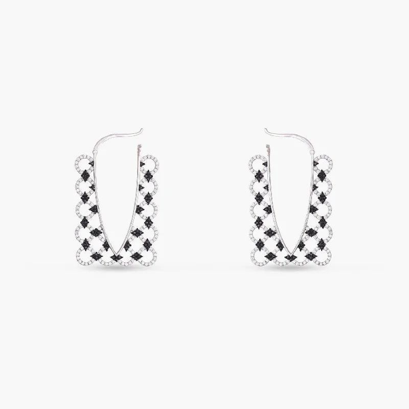 birthstone necklace for mom Monochrome Play Rectangular CZ Silver Hoop Earrings