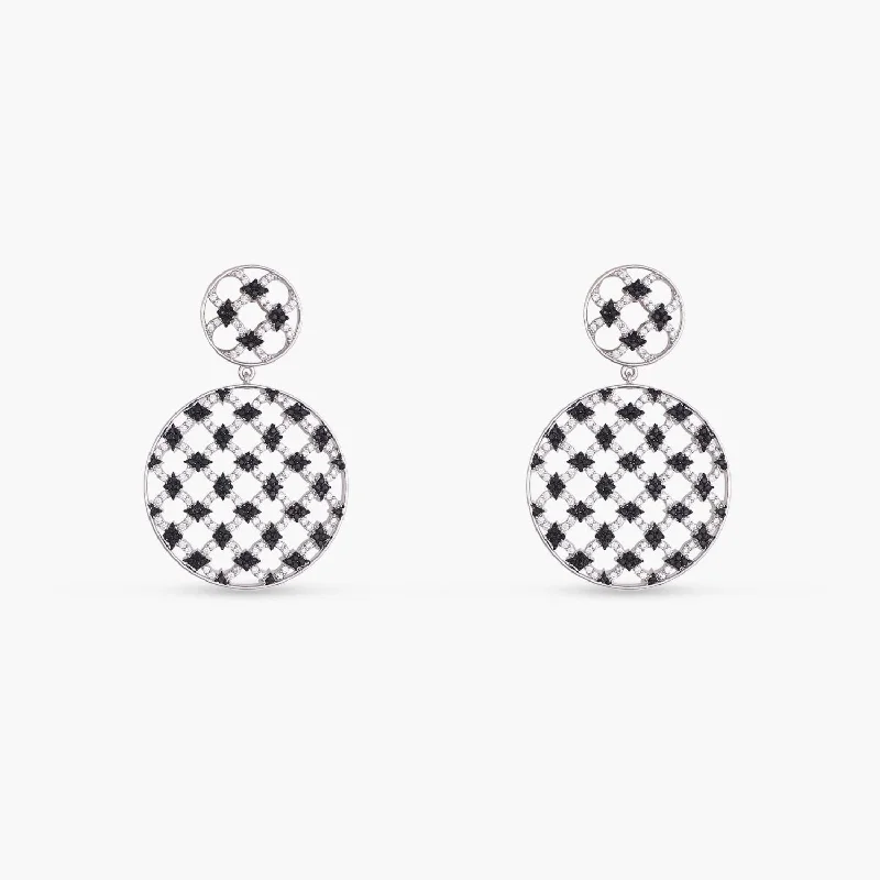 celestial star cluster earrings Monochrome Play Round CZ Silver Drop Earrings