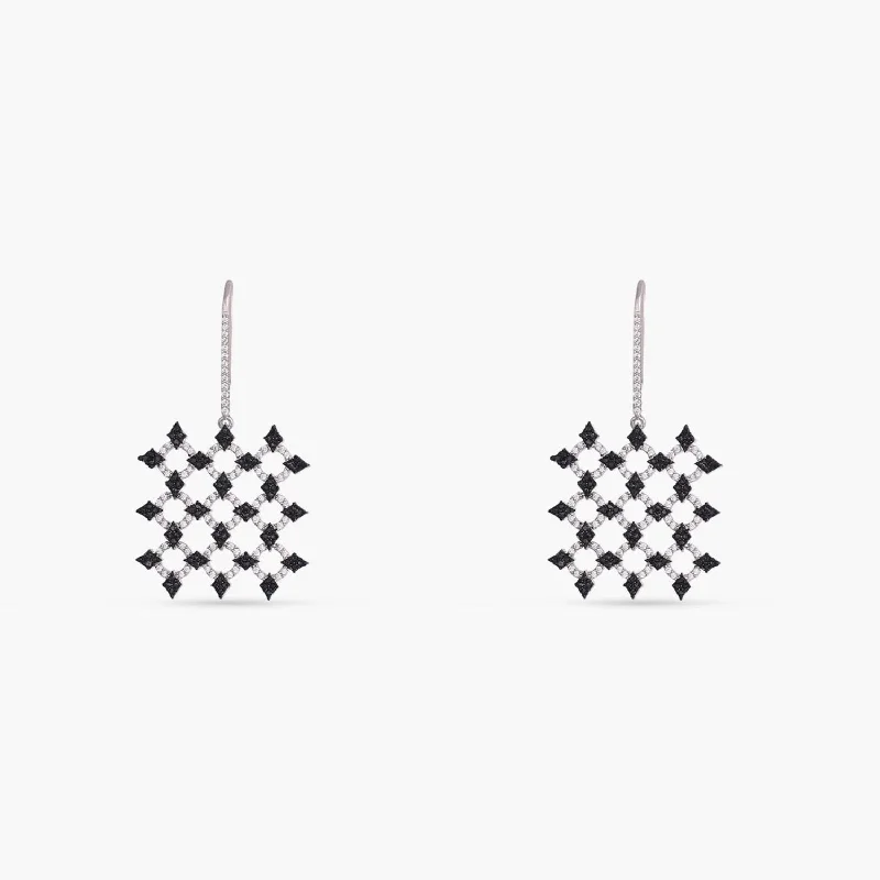 classic wedding set with diamonds Monochrome Play Square CZ Silver Drop Earrings