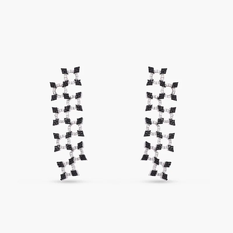 boho gold leaf ring Monochrome play Trinket CZ Silver Drop Earrings