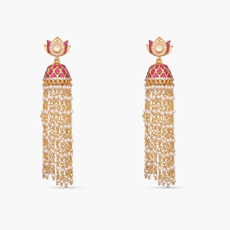 chunky silver hoop earrings Mrinali Jadau and Pearl chain Gold Plated Silver Jhumka chunky silver hoop earrings Mrinali Jadau and Pearl chain Gold Plated Silver Jhumka