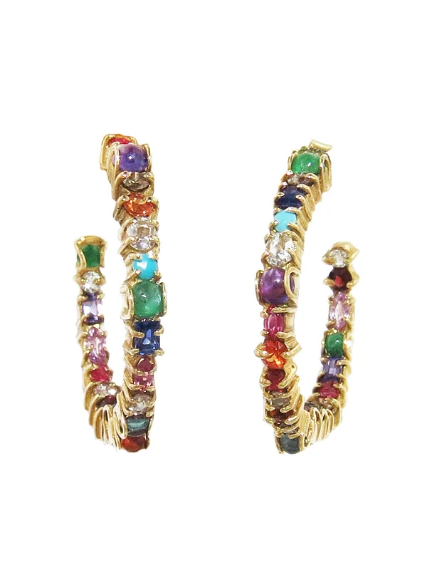 white topaz stacking rings Multi-Stone Inside Out Baby Yellow Gold Hoop Earrings