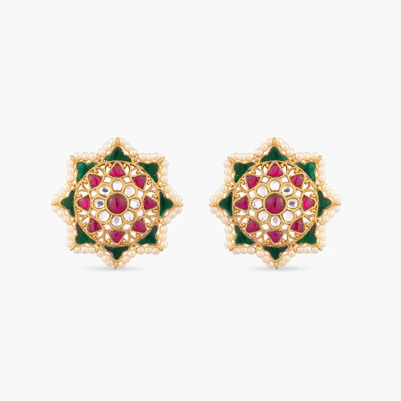 handmade clay bead earrings Nakshatra Jadau Silver Stud Earrings