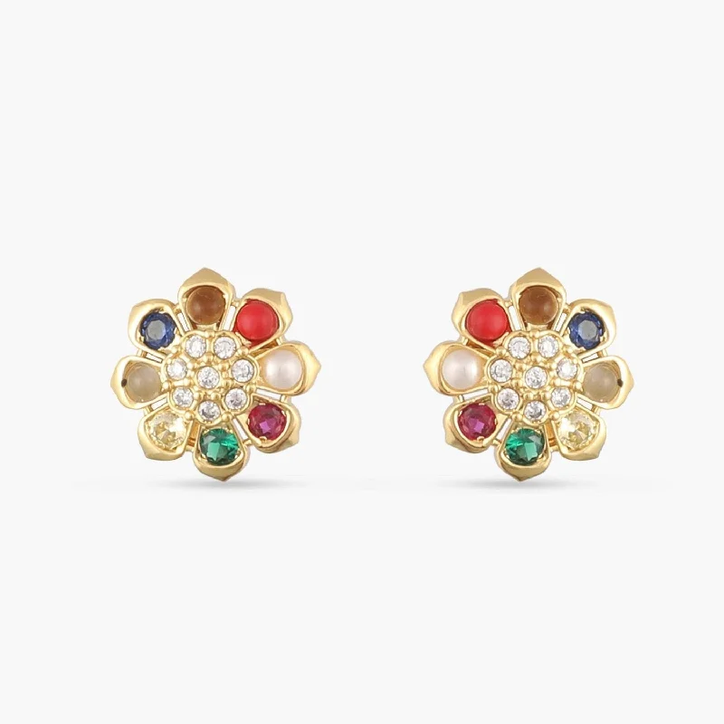 vintage diamond drop necklace Navaratna Blossom Silver Stud Earrings