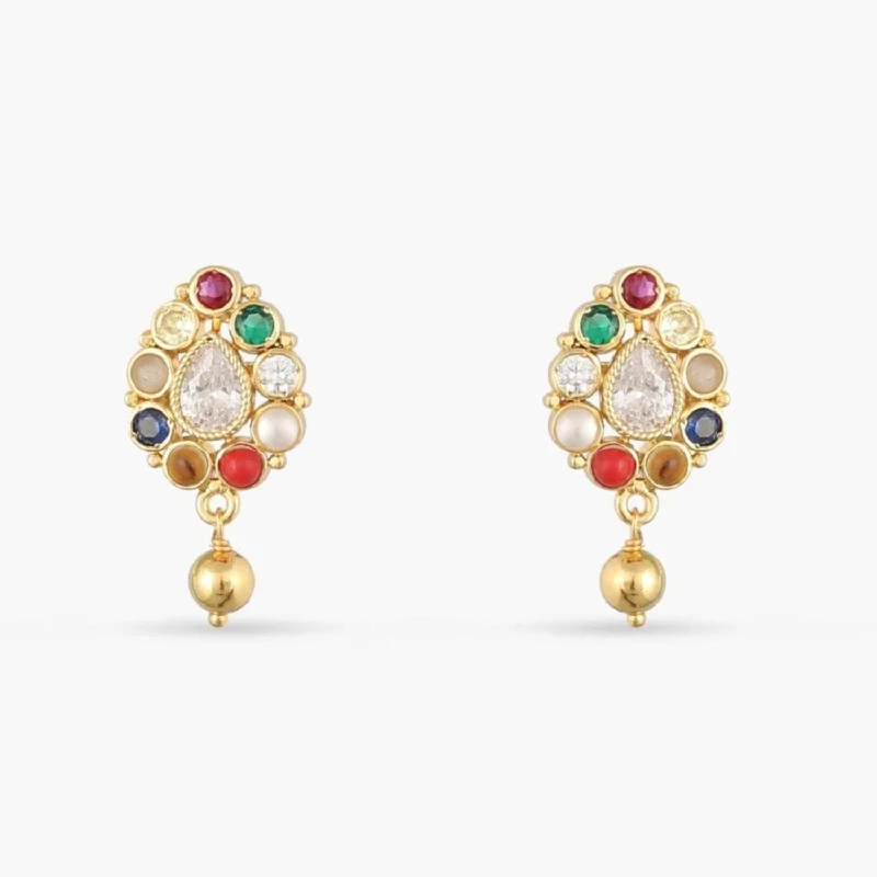 personalized name ring Navaratna Charm Silver Stud Earrings