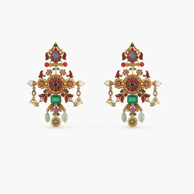 classic silver pearl earrings Naviya Modern Kempu Jadau Statement Drop Earrings