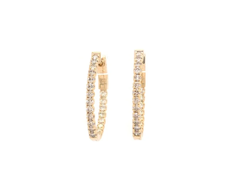 New 1.00ctw Round Diamond Inside Out Hoop Earrings in 14K