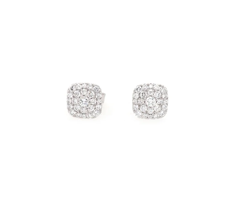 New 1.16ctw Round Diamond Cluster Cushion Shaped Stud Earrings in 14K