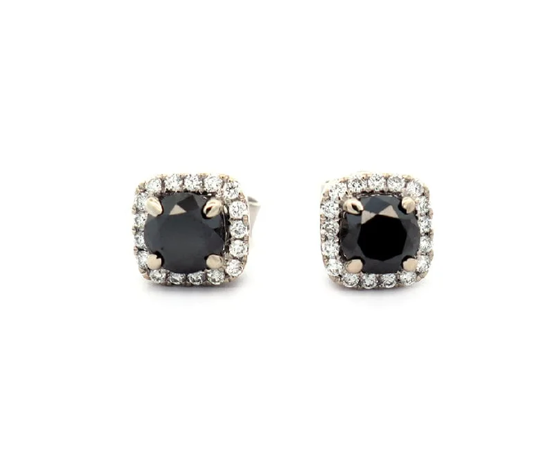 New 1.20ctw Black Diamond and 0.20ctw White Diamond Frame Stud Earrings in 14K