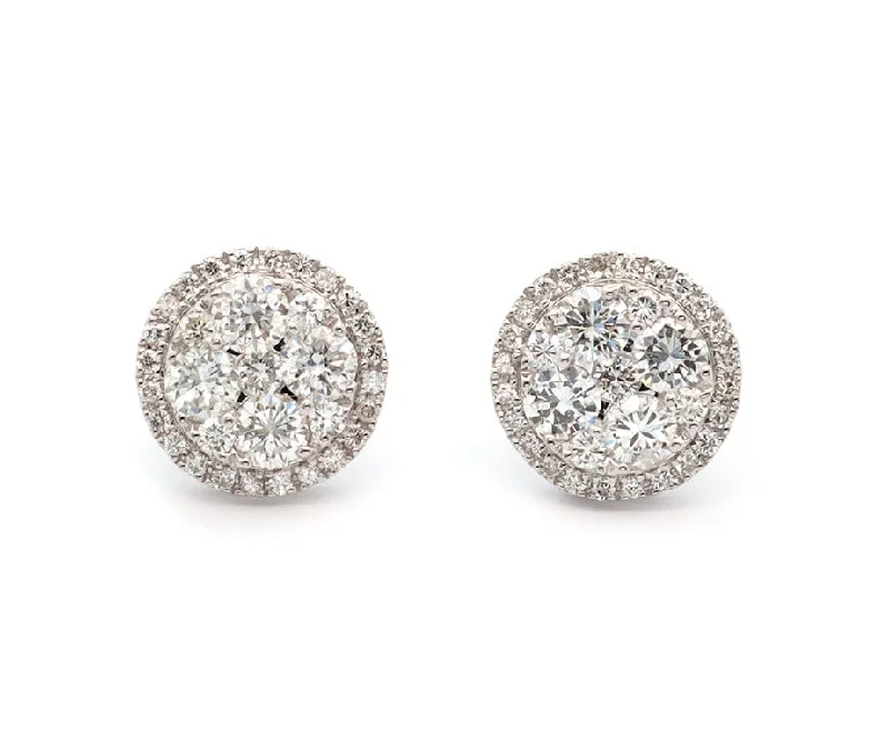 New 1.61ctw Diamond Cluster Halo Stud Earrings in 18K