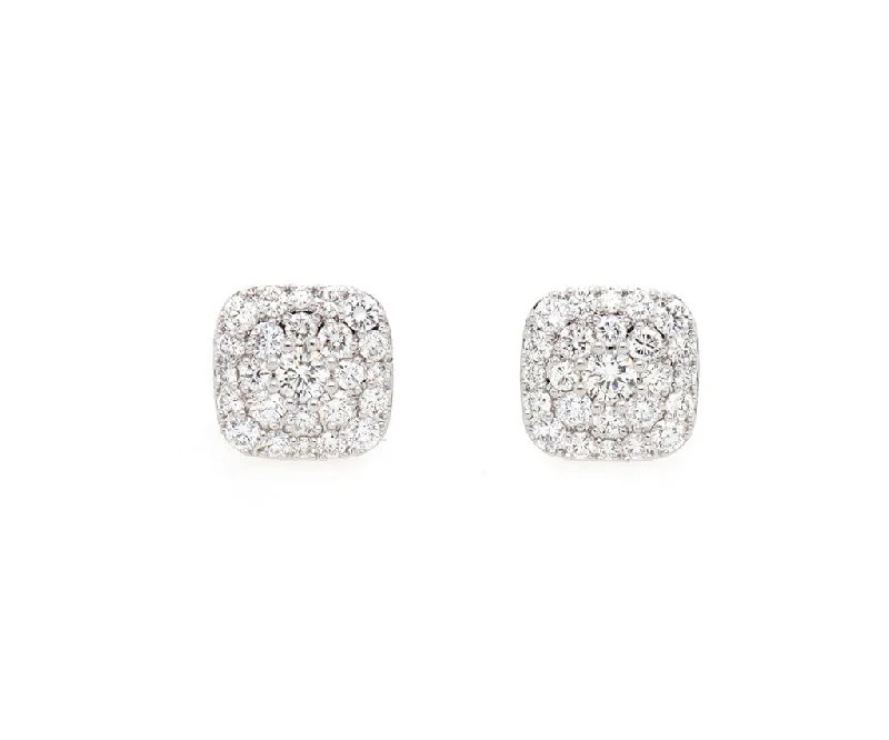 New 2.18ctw Round Diamond Cluster Cushion Stud Earrings in 14K