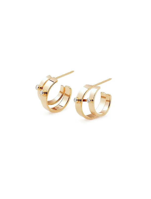 personalized ring with name Monday Morning Mood Double, 18K Yellow Gold + Diamond Hoops personalized ring with name Monday Morning Mood Double, 18K Yellow Gold + Diamond Hoops