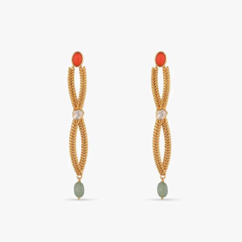 dainty gemstone drop earrings Oceanic weavers Braided Silver Drop Earrings