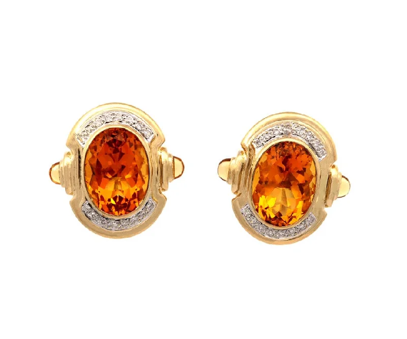 Oval Citrine and 0.75ctw Diamond Clip On Earrings in 18K