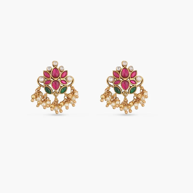 dainty opal nose ring Padmika Kempu Jadau Silver Earrings