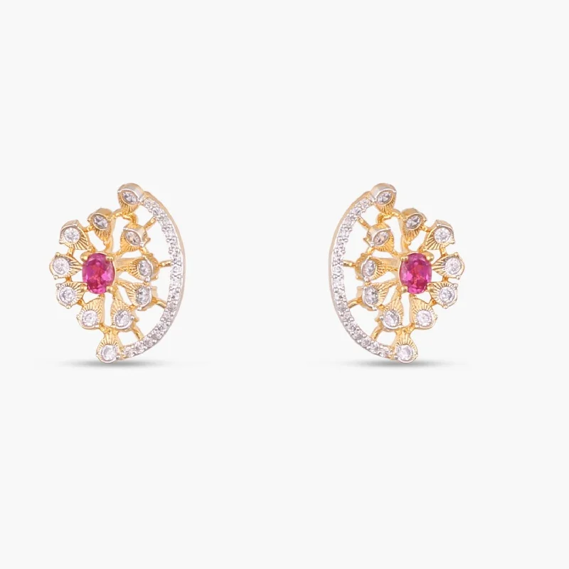 modern geometric earrings gold Pansy Floral CZ Silver Stud Earrings