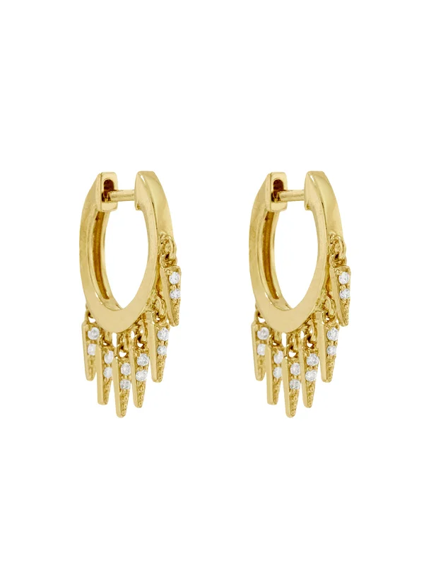 solid gold disc charm bracelet Pavé Diamond Fringe Drop Yellow Gold Hoop Earrings