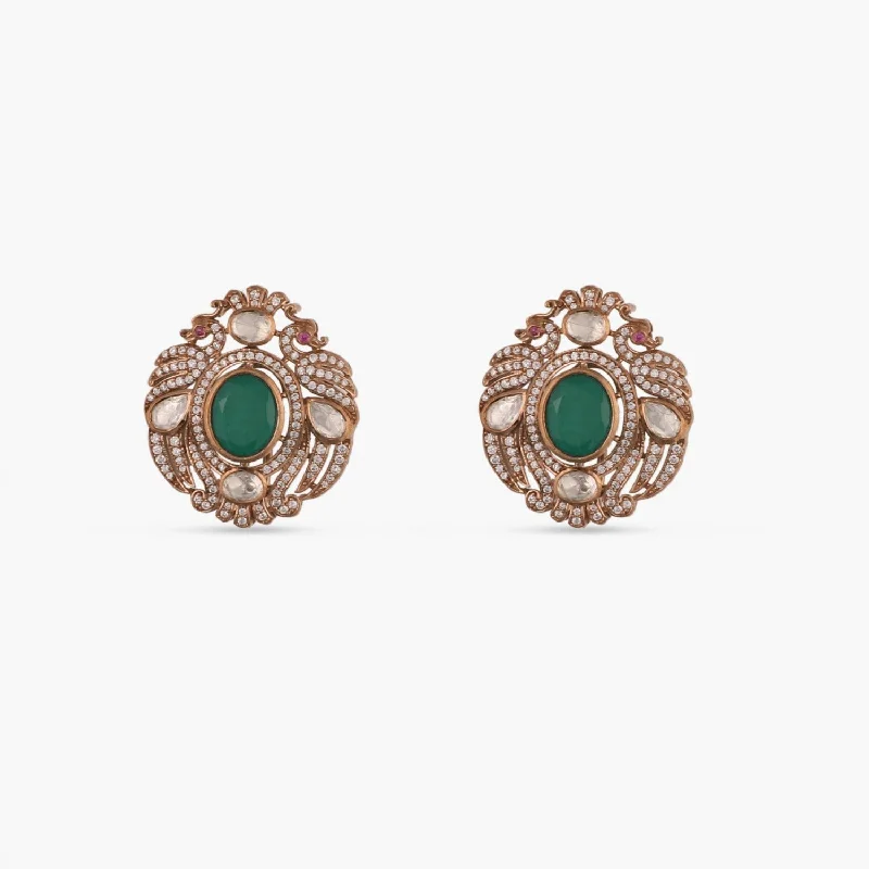 14k gold nose ring hoop Peacock Emerald Silver Stud Earrings