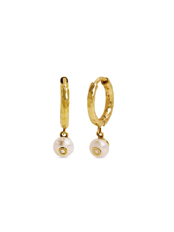 dainty snake ring gold Pearl & Diamond Charmed Micro Gabby Yellow Gold Hoops