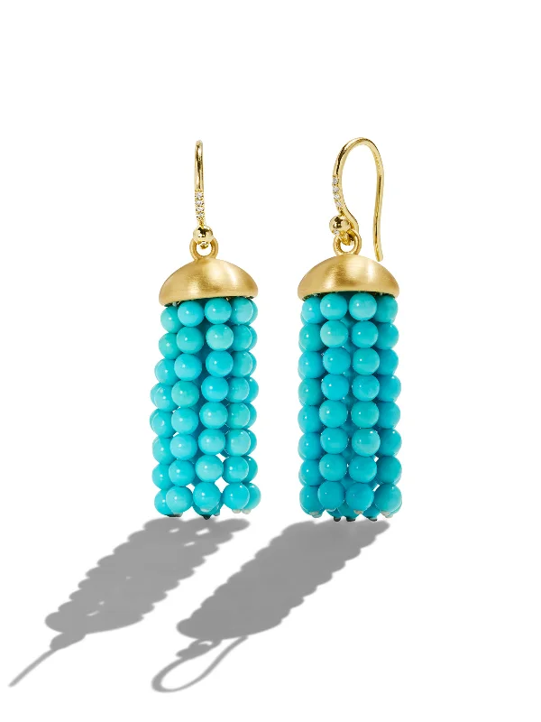 sterling silver herringbone chain Turquoise Short Tassel Yellow Gold Earrings