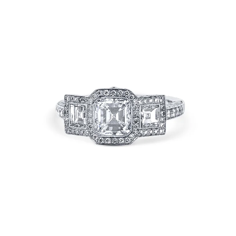 gothic bat ring sterling silver Platinum  Asscher Diamond Engagement Ring Gia Certified