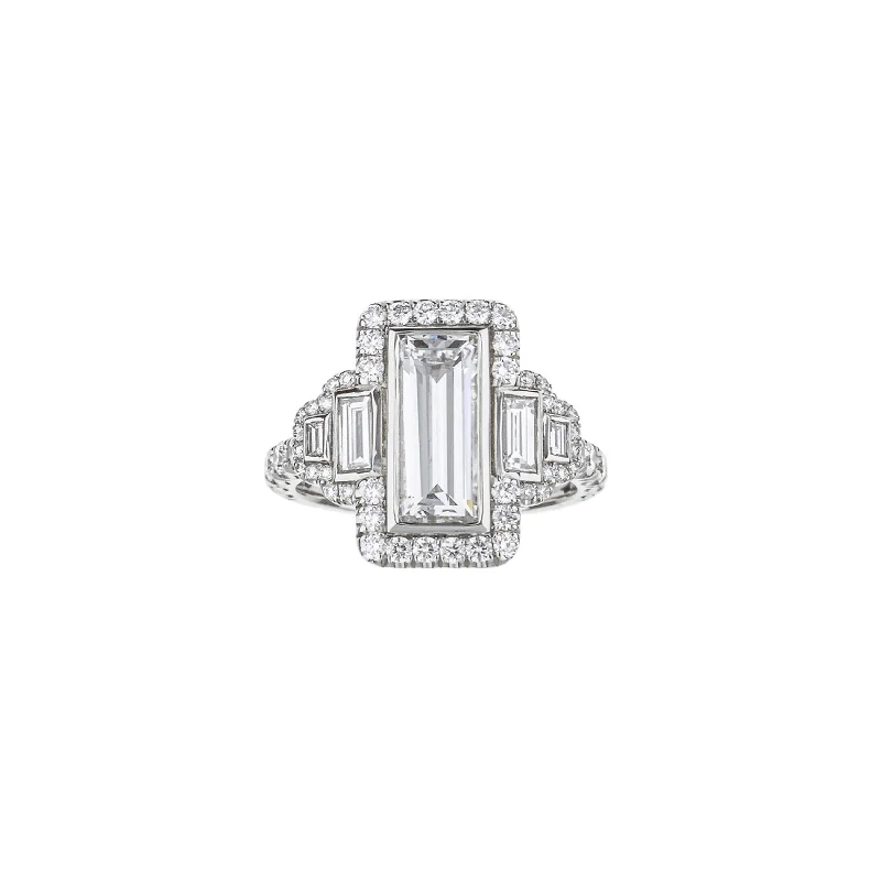 raw amethyst ring silver Platinum Rectangular Step Cut Diamond Engagement Ring