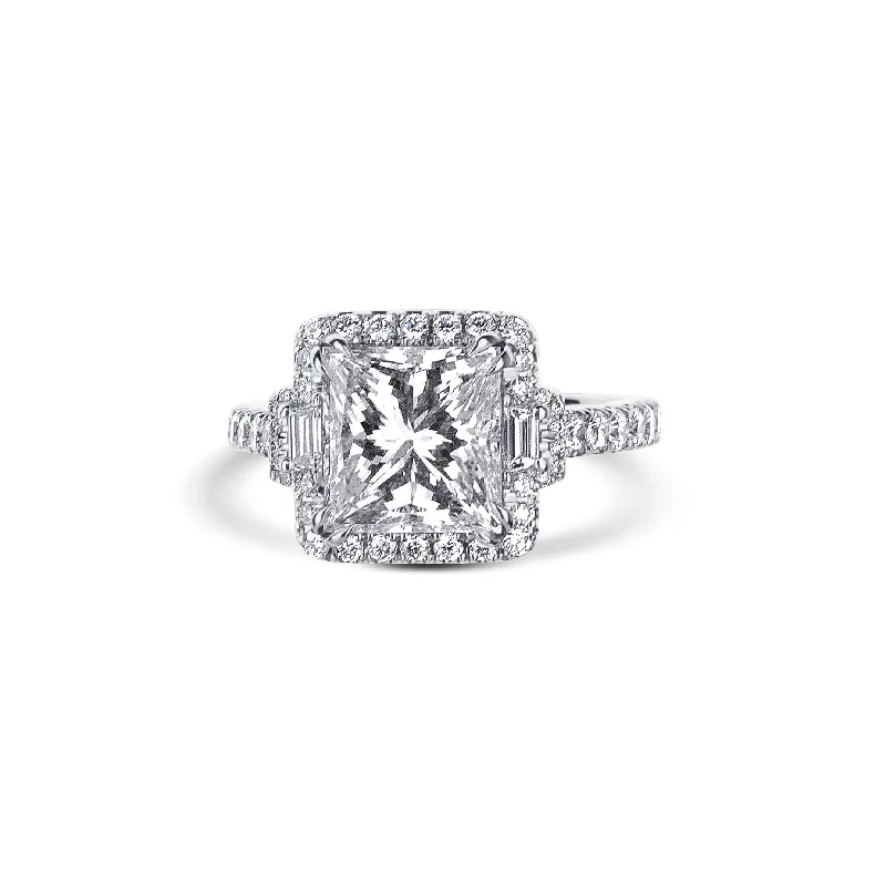 handmade gold nugget ring Platinum Square Modified Brilliant 4.01Ct Gia I/Vs1, With Trapezoid Side Stones & Halo Engagement Ring handmade gold nugget ring Platinum Square Modified Brilliant 4.01Ct Gia I/Vs1, With Trapezoid Side Stones & Halo Engagement Ring