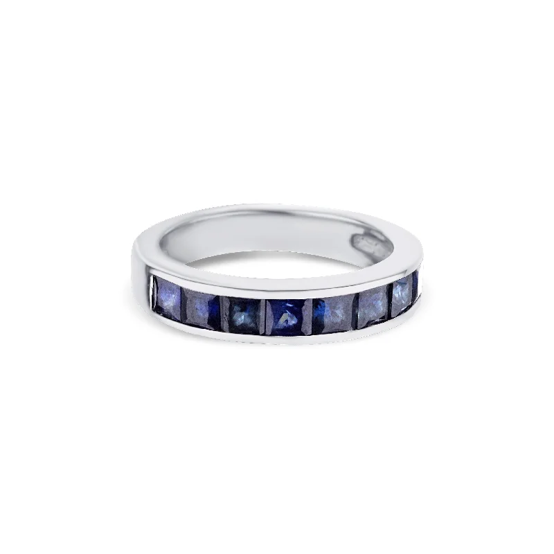 celestial star ring gold Princess Cut Blue Sapphire Band