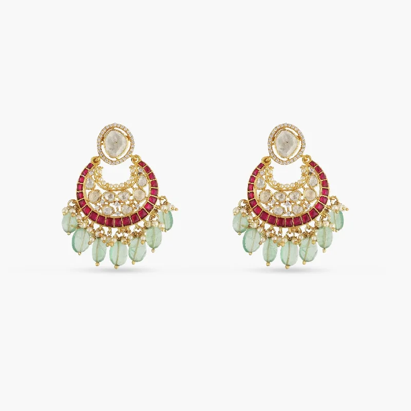 delicate heart stud earrings Rasika Moissanite Kempu Elegant Silver Chaandbali Earrings