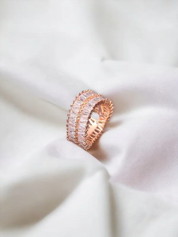 Rose Gold  Adjustable Teesta Zirconia Ring