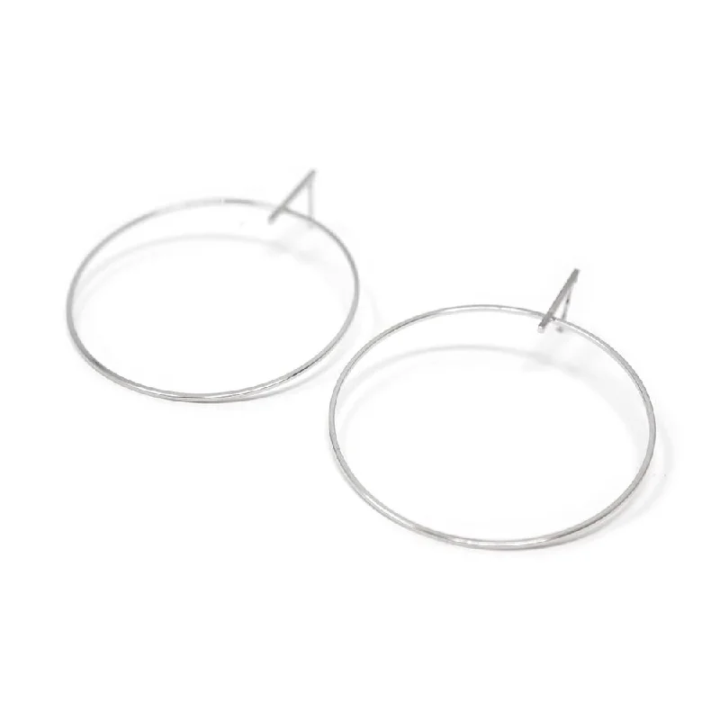 Round Bar Hoop Stud Earrings 24kt White Gold Dip