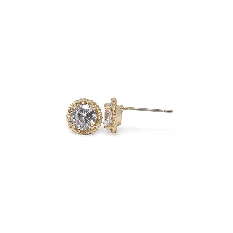 Round Cubic Zirconia Gold Plated Stud Earrings