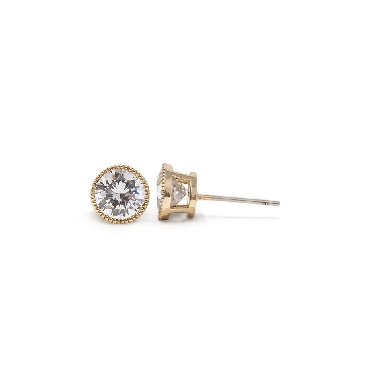 Round CZ Stud Earrings Gold Plated