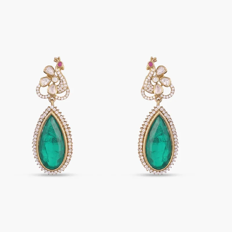 natural turquoise ring handmade Ruhaan Moissanite and Gemstone Silver Drop Earrings